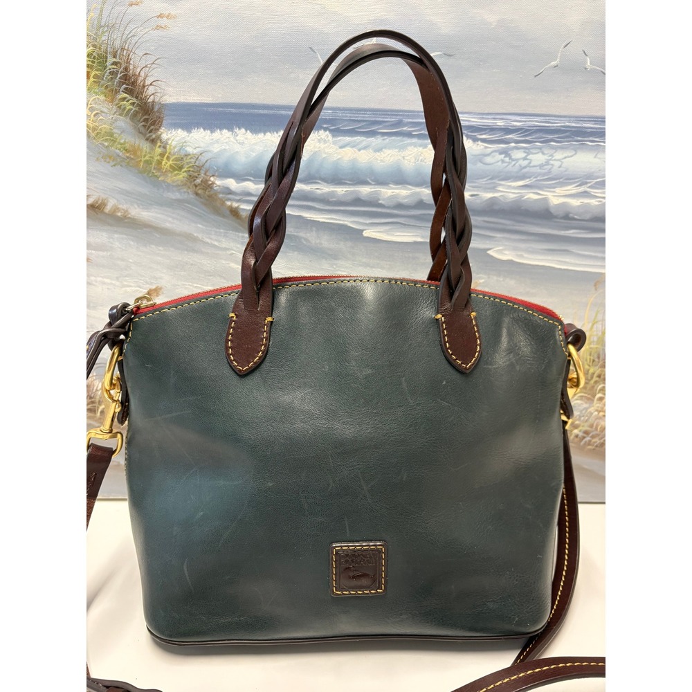 Dooney & Bourke Green Leather Braided Handle Satchel Crossbody Bag - Picture 2 of 10